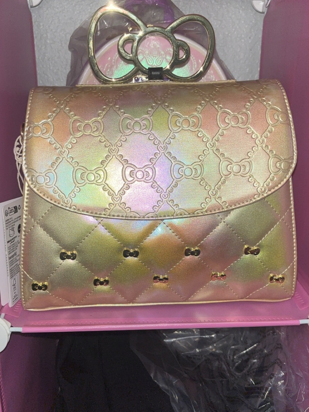 Loungefly Iridescent Gold-Pink Quilted Mini Top-Handle Bag